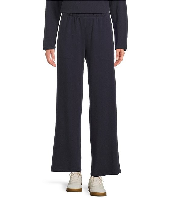Eileen Fisher Brushed Terry Elastic Waist Straight Side Vent Pants, Ink - Image 1
