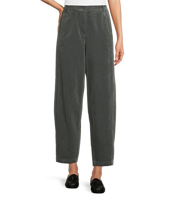 Eileen Fisher Organic Cotton Corduroy Mid-Rise Lantern Ankle Pants, Everglade - Image 1