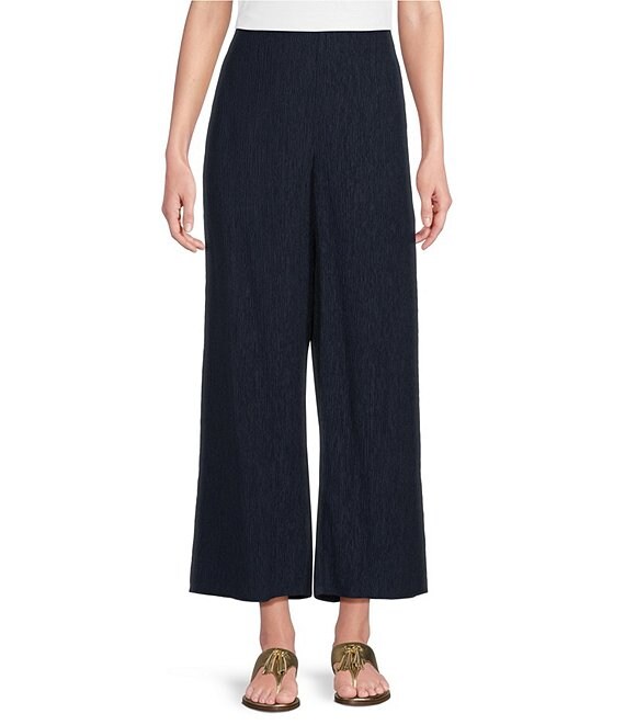 Eileen Fisher Crinkle Texture Plisse Wide Leg Ankle Pants, Midnight - Image 1