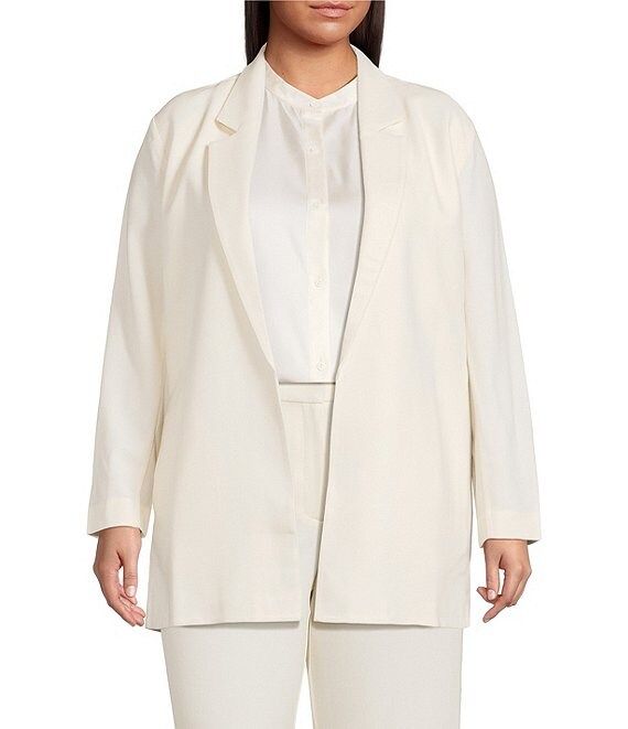 Eileen Fisher Plus Size Stretch Wool Blend Crepe Notch Lapel Long Sleeve Blazer, Soft White - Image 1