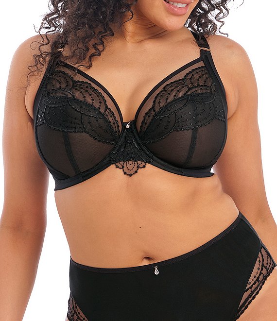 Elomi Priya Full-Busted Underwire Unlined Embroidery Plunge Bra, Black - Image 1