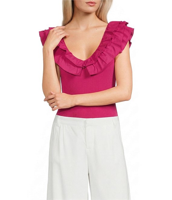 Evolutionary Deep V-Neck Ruffled Bodysuit