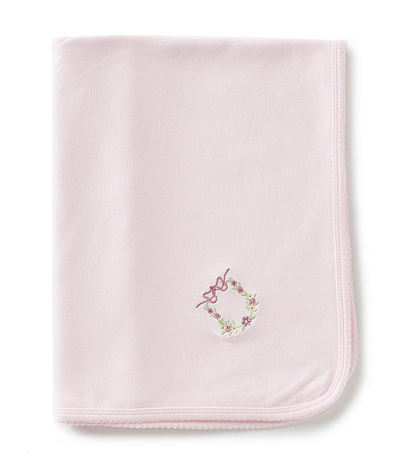 Color:Pink - Image 1 - Baby Girls Newborn Floral Wreath Embroidered Blankets