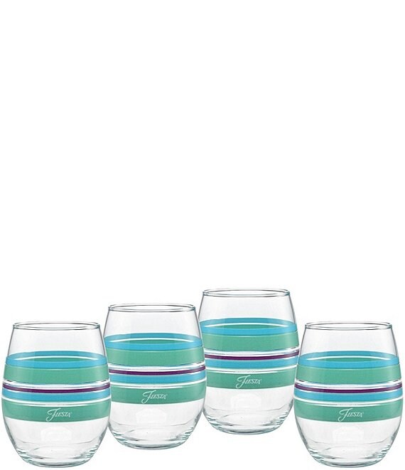 Color:Blue Multi - Image 1 - Farmhouse Chic Stripe Stemless Wine Glasses, Set of 4