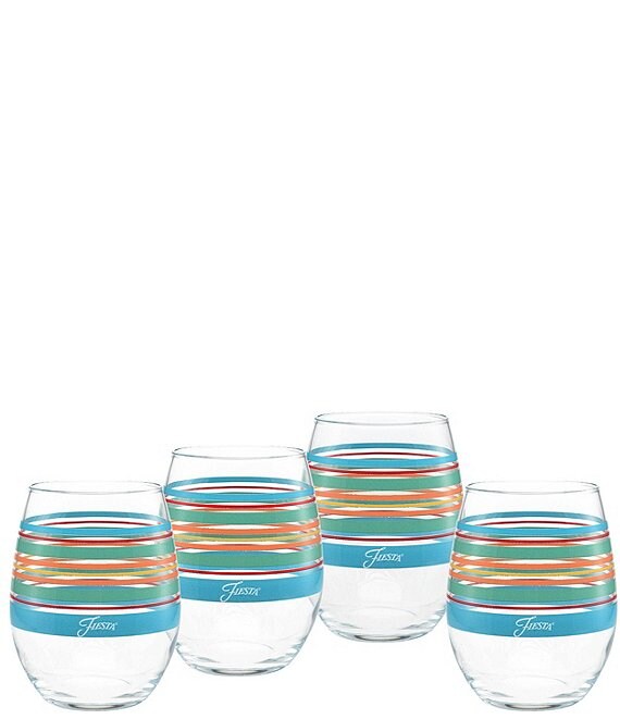 Fiesta Rainbow Radiance Stripe Stemless Wine Glasses, Set of 4