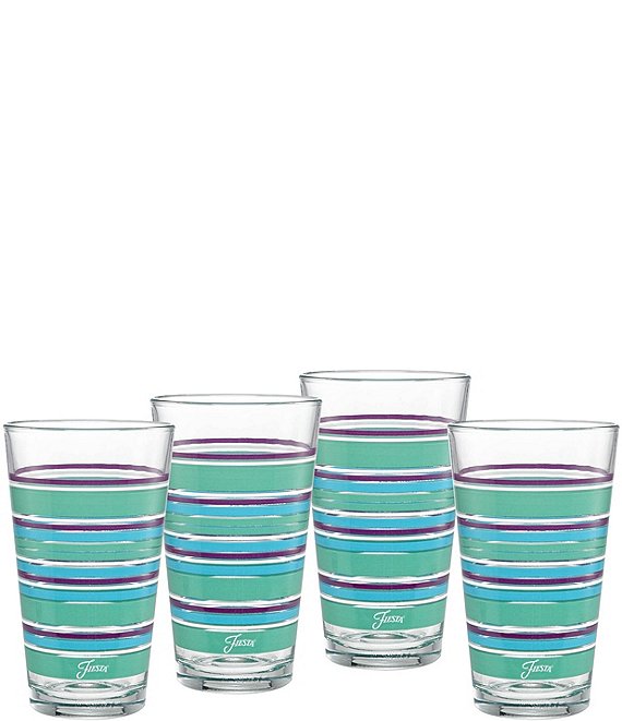 Color:Blue Multi - Image 1 - Sienna Sunset Stripe Highball Glasses, Set of 4