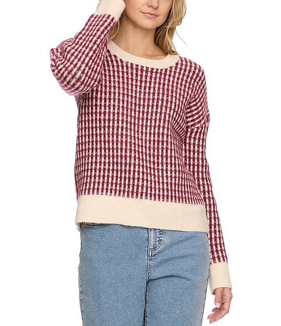 Flag and Anthem Long Sleeve Michie Two-Tone Wool-Blend Sweater, Berry - Image 1