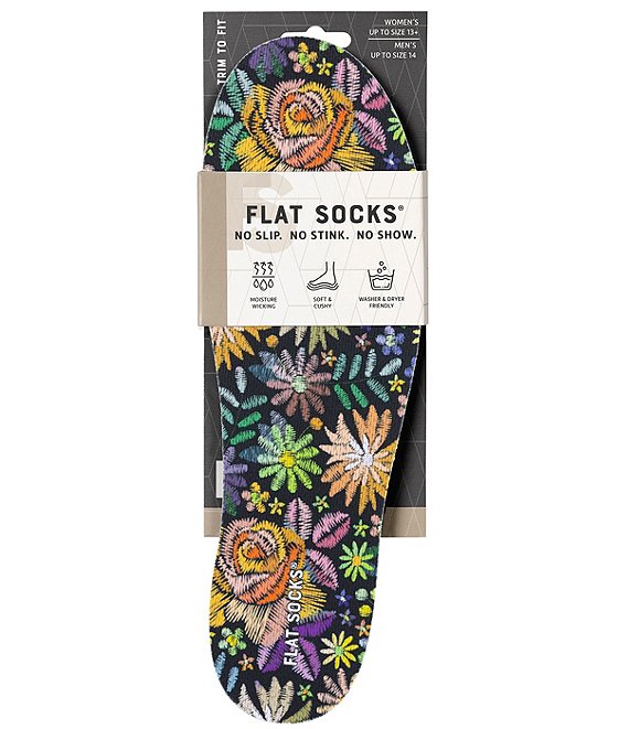 Flat Socks Women's Mesh Floral Embroidery Print Cushioned Liners, Floral Embroidery - Image 1