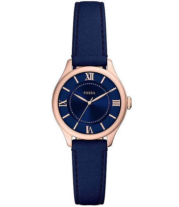 Fossil Women's Gilmore Three-Hand Leather Strap Watch, Navy - Image 1