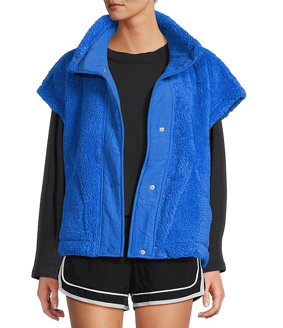 Free People FP Movement Scout It Out Funnelneck Sleeveless Fleece Vest, Light Cobalt - Image 1