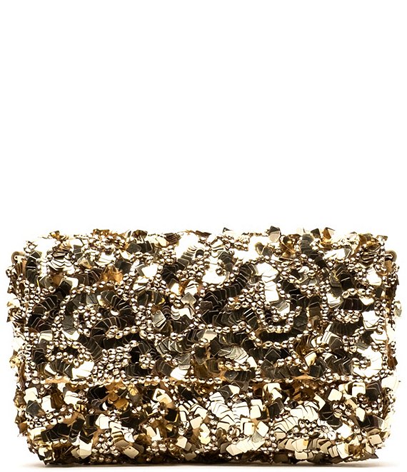 FRANCES VALENTINE Stardust Sequin Shoulder Clutch Bag, Gold - Image 1