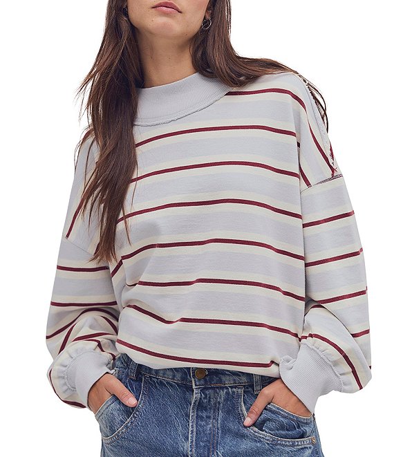 Free People We The Free Palm Spring Striped Mock Neck Long Sleeve Knit Pullover
