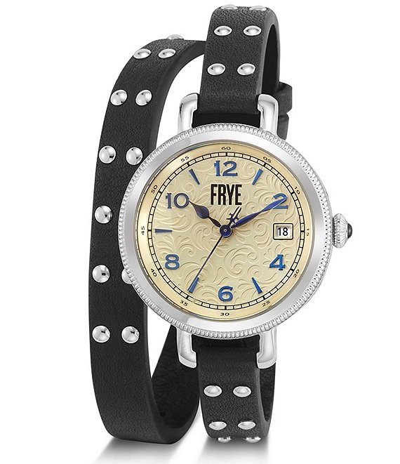 Frye Ladies Melissa Studded Black Leather Double Wrap Watch