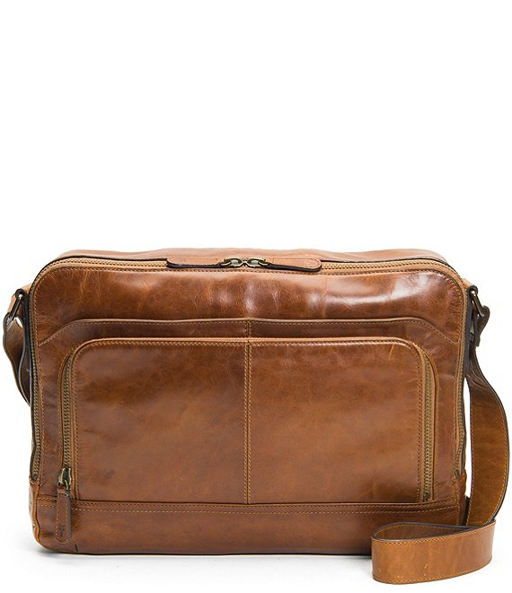 Color:Cognac - Image 1 - Logan Zip Leather Messenger Bag