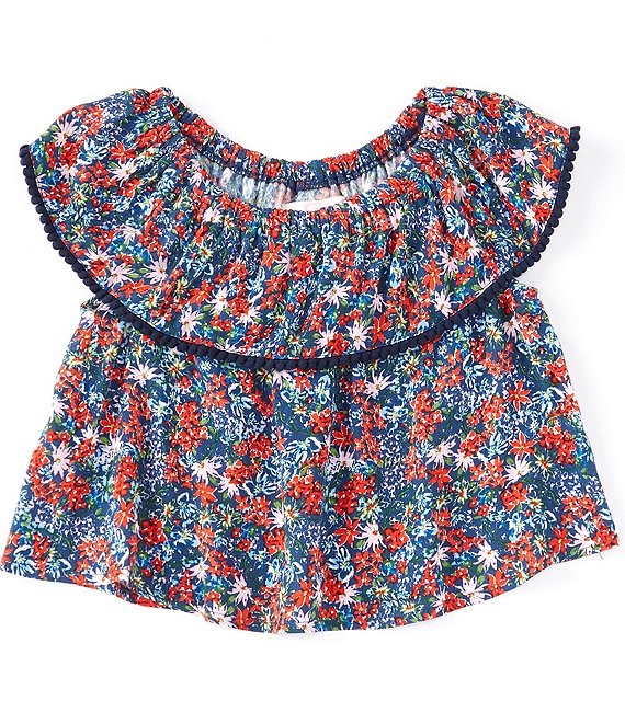 GB Girls Little Girls 2T-6X Gingham Popover Ruffle Woven Blouse