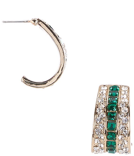 Gemma Layne Emerald Square Stone Crystal Pave Edge Hoop Earrings, Gold/Emerald - Image 1