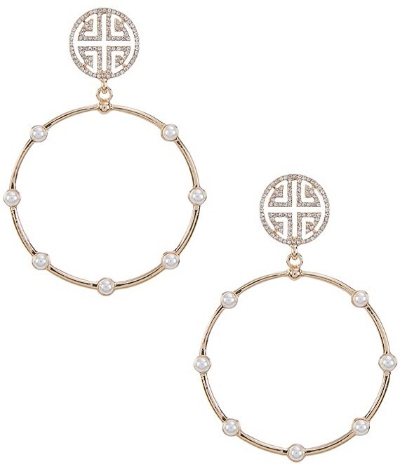 Gemma Layne Geo Design Pearl Orbital Earrings, Crystal/Pearl - Image 1