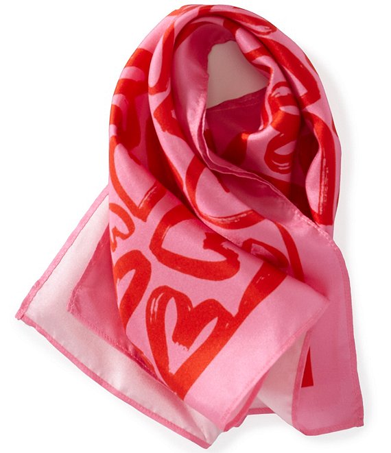 Gemma Layne Heart Silk Square Scarf, Pink - Image 1