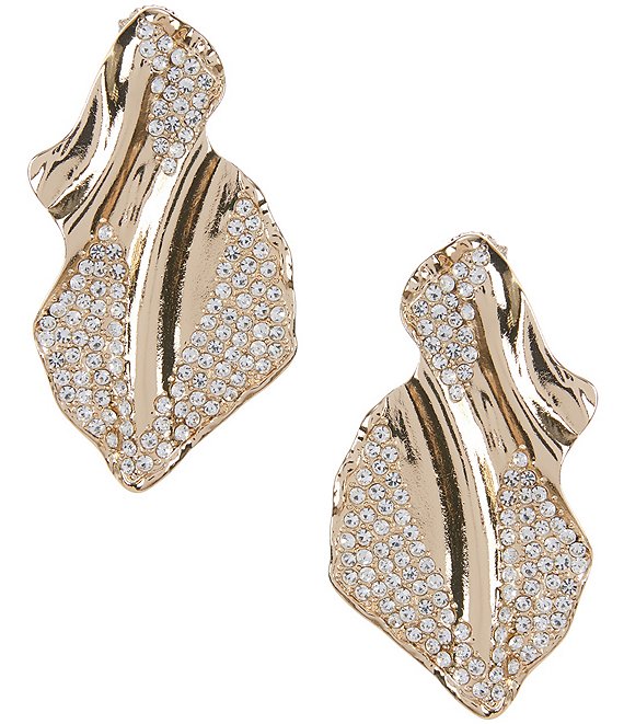 Gemma Layne Statement Wavy Pave Drop Earrings, Gold/Crystal - Image 1