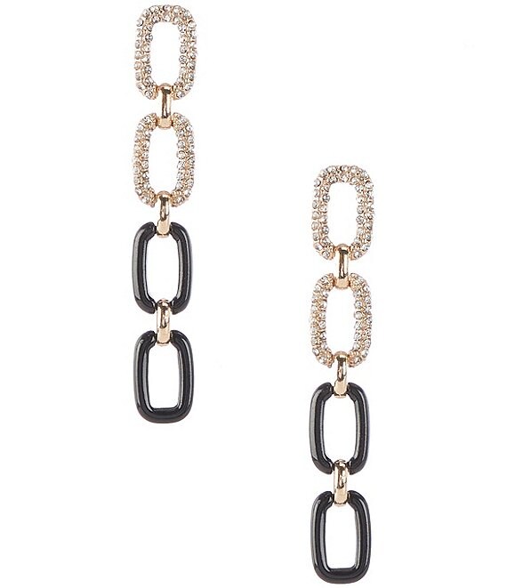 Gemma Layne Two Tone Pave Link Linear Earrings, Crystal/Black - Image 1