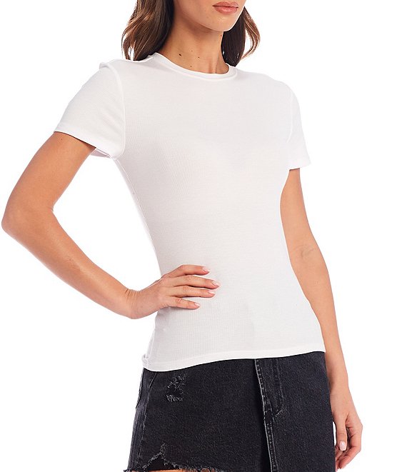 Color:White - Image 1 - Knit Gabby Short Sleeve Tee