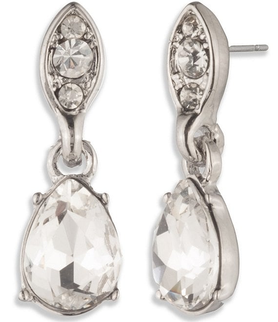 Givenchy Silver Tone Crystal Drop Earrings
