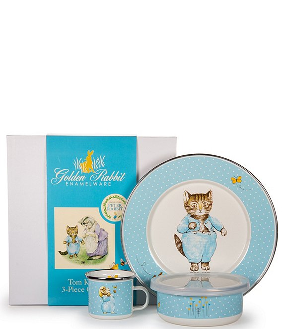 Golden Rabbit Enamelware Tom Kitten Child Set, Aqua - Image 1