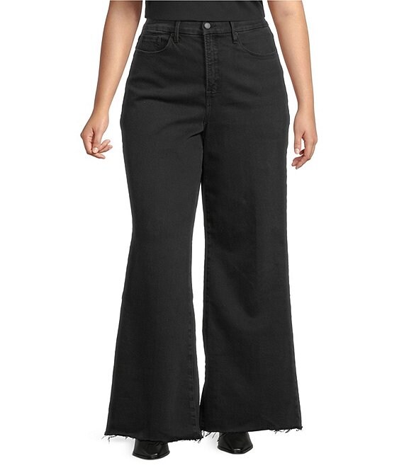 Good American Plus Size Soft Tech Good Waist High Rise Wide Leg Denim Jeans, Black - Image 1