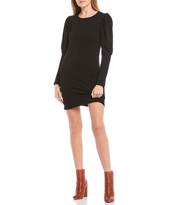 Color:Black - Image 1 - Puff Sleeve Shift Dress