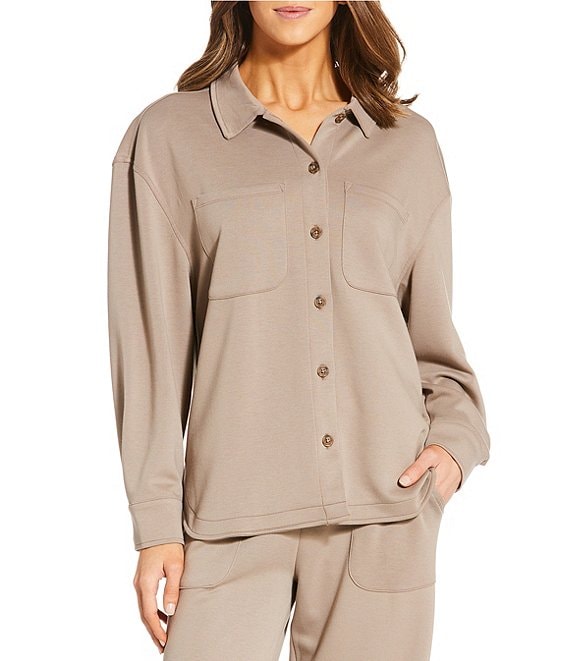 Modern Movement Half Moon by Modern Movement Long Sleeve Button Down Collar Neck Knit Coordinating Lounge Top, Driftwood - Image 1