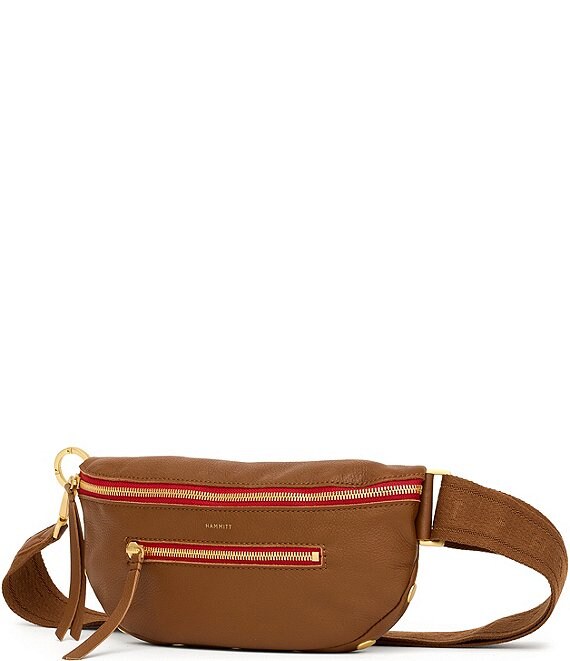 Hammitt Classic Charles Red Zipper Belt Bag, Mahogany Pebble/Brushed Gold Red Zip - Image 1
