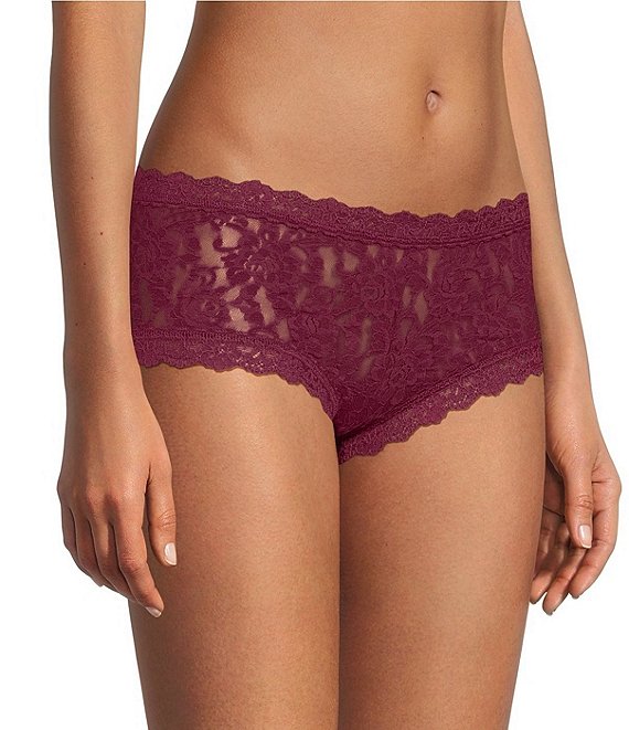 Hanky Panky Stretch Lace Boyshort Panty, Merlot - Image 1