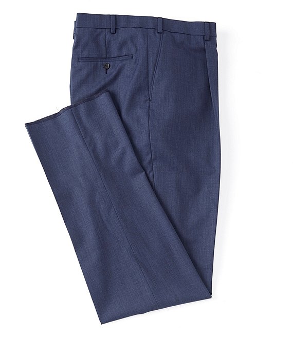 Color:Blue - Image 1 - Tailored Classic Fit Pleated Solid Blue Dress Pants