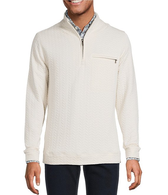 Hart Schaffner Marx The Reserve Collection Textured Quarter-Zip, Oatmeal - Image 1