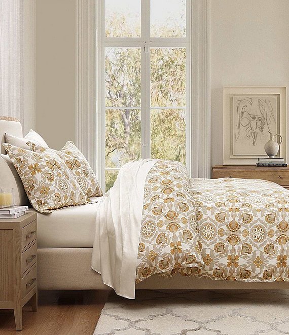 HiEnd Accents Andie Washed Linen Tuscan Marigold Medallion Pattern Floral Comforter Mini Set, Yellow - Image 1