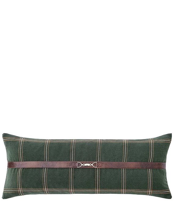 HiEnd Accents Windowpane Buckle Detailed Lumbar Pillow, Green - Image 1