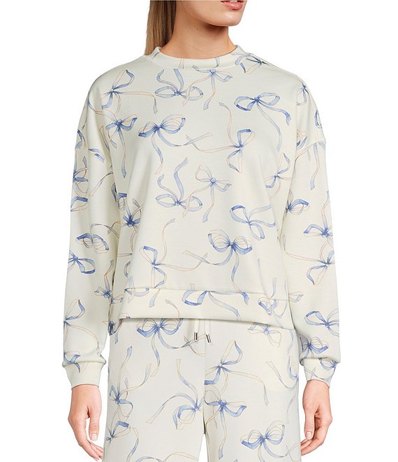 Honey & Sparkle Bow Printed Coordinating Sweatshirt, Ivory/Cashmere - Image 1