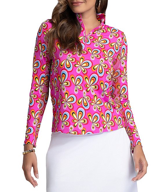 IBKUL Arya Printed Mock Neck Long Sleeve Knit Top, Arya Hot Pink Multi - Image 1