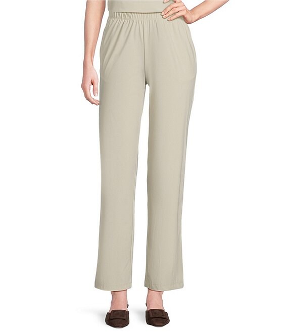 IC Collection Prada Knit Elastic Straight Leg Pants, Oyster - Image 1