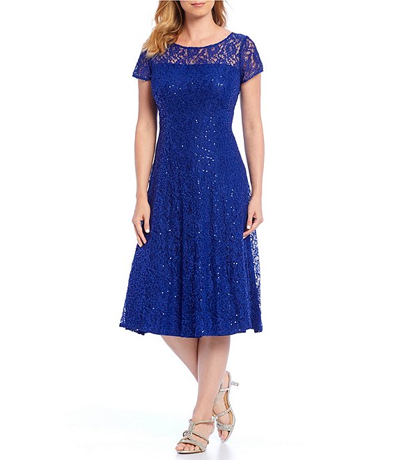 Ignite Evenings Cap Sleeve Sequin Lace Midi Dress
