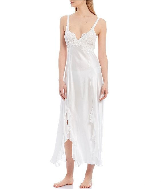 Color:Ivory - Image 1 - Satin & Lace Long Gown