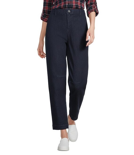 Intro Petite Size Sidney Crop Barrel Leg Pants, Dark Wash - Image 1