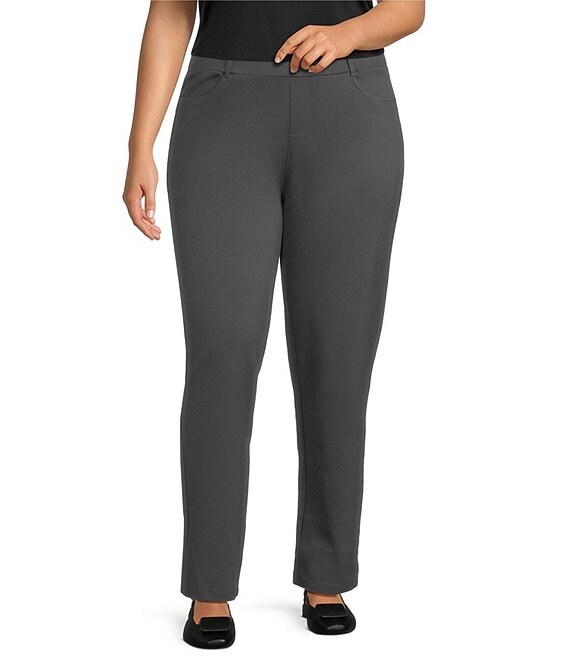 Intro Plus Size Stella Double Knit Slim Straight Leg Pull-On Pants, New Graphite Grey - Image 1