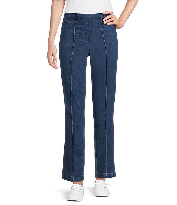 Intro Veronica Stretch Denim Seamed Straight Leg Pull-On Pants, Medium Wash - Image 1