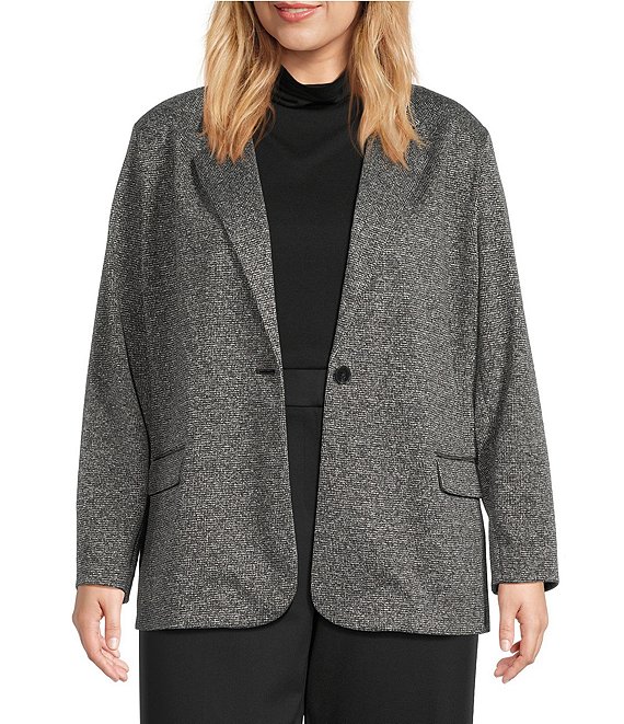 Investments Plus Melange Long Sleeve One Button Notch Lapel Blazer, Melange - Image 1