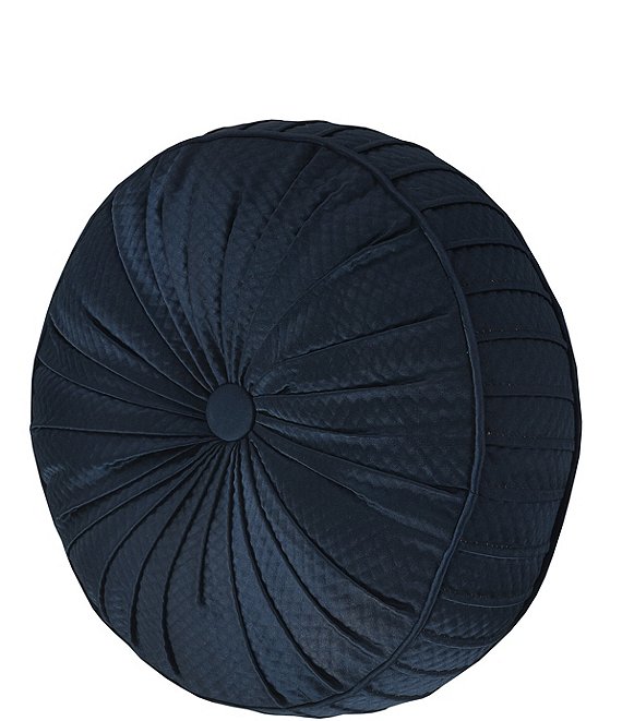 J. Queen New York Monte Carlo Button-Tufted Round Pillow, Navy - Image 1