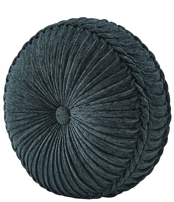 J. Queen New York Nancy Woven Chenille Button-Tufted Round Pillow, Teal - Image 1