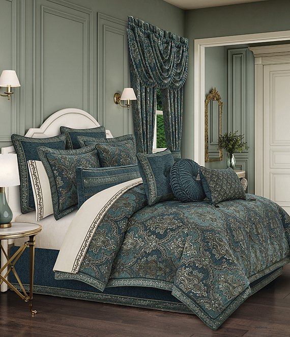 J. Queen New York Nancy Woven Chenille Damask Oversized Comforter Set, Teal - Image 1