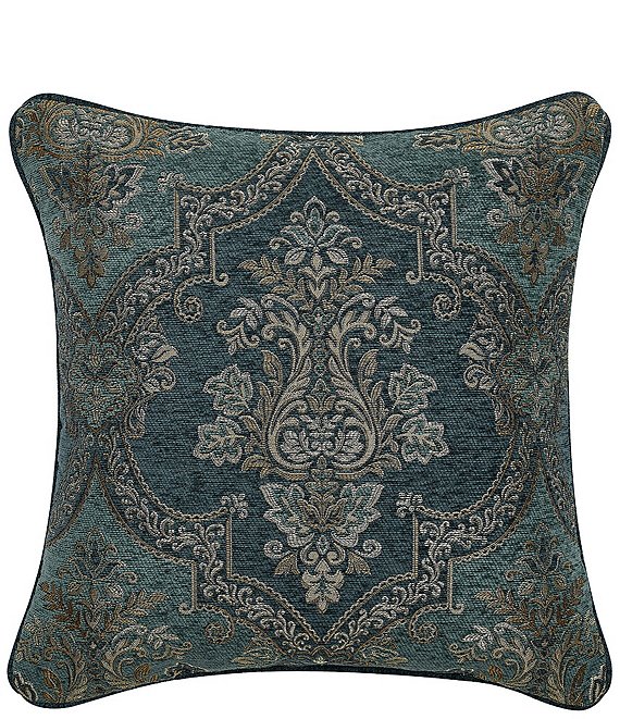 J. Queen New York Nancy Woven Damask Reversible Square Decorative Pillow, Teal - Image 1