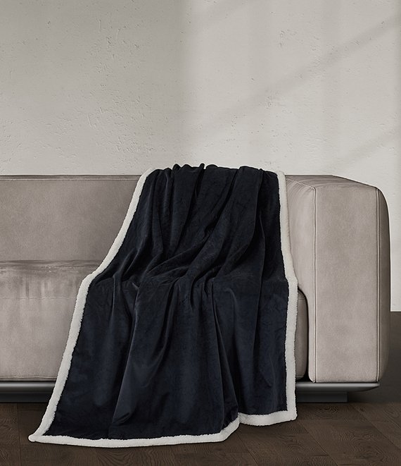 J. Queen New York Townsend Plush Velvet Sherpa Reversible Throw, Indigo - Image 1